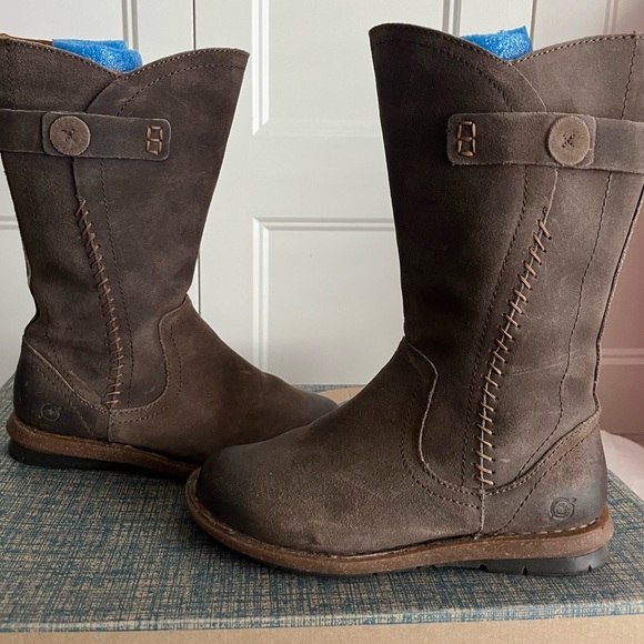 Born Tonic Wet Weather Gray Oiled Suede Leather Mid Calf Rustic Boots 6.5 - Picture 6 of 10